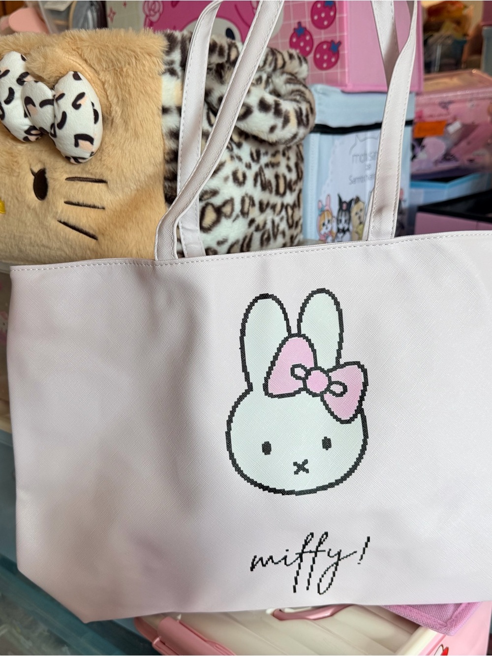 miffy Pale Pink Bunny Tote Bag with Bow Accent